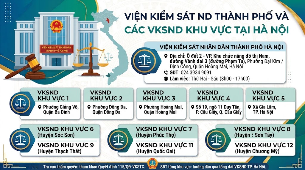 Địa chỉ và số điện thoại các Viện kiểm sát khu vực thành phố Hà Nội